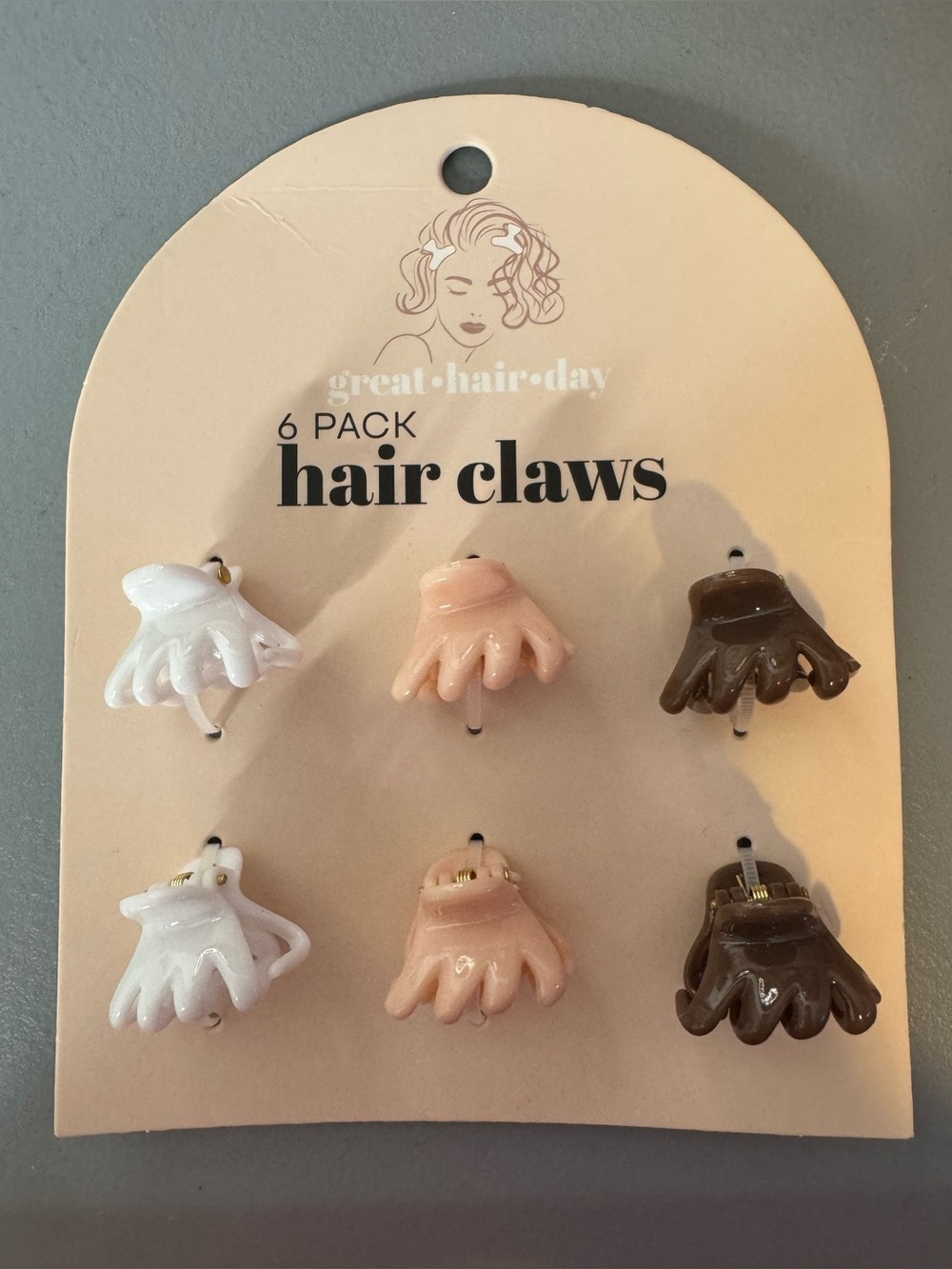 6-Pack Mini Hair Claws - White, Blush, Brown